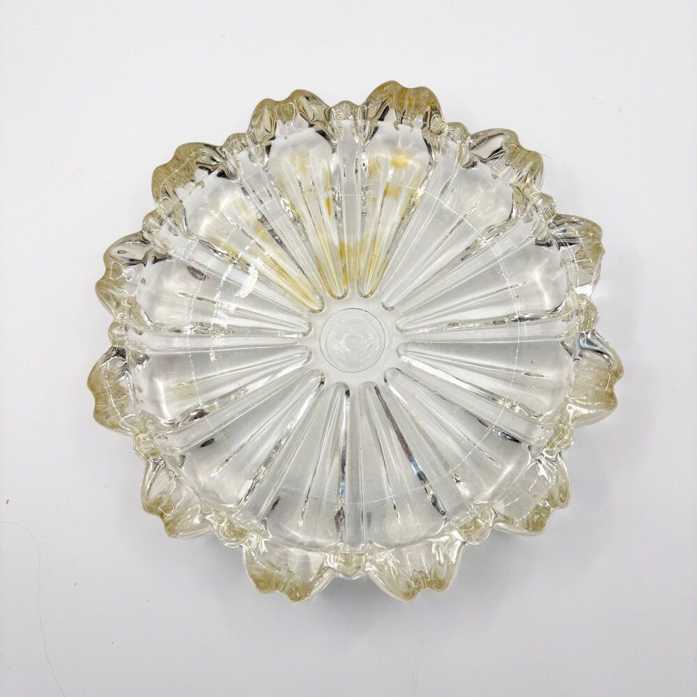 Vintage 60s Hazel Atlas Clear Glass Daisy Ashtray Trinket Dish MCM